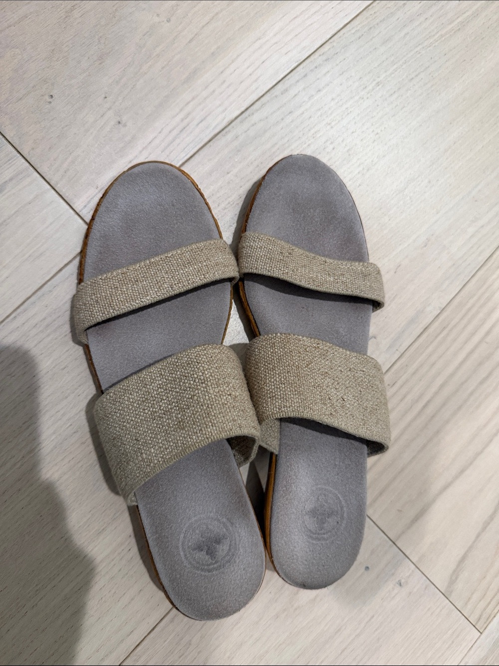 Charleston Shoe Co -  Double-Strap Slide Sandals in Beige Linen -8